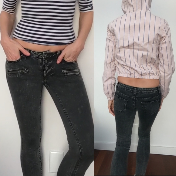 Nwot Carmar lowrise 90s punk zippered black jeans 24/25 - Picture 3 of 7